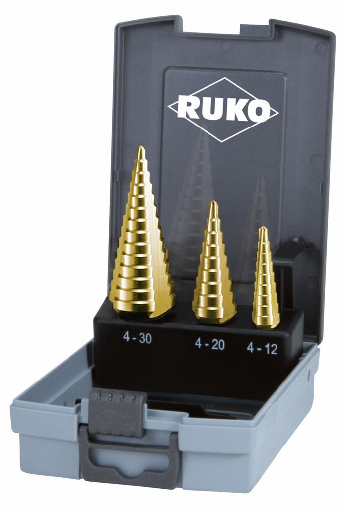 RUKO Stufenbohrer-Satz HSS TiN mit 3 Schneiden - 3-tlg.