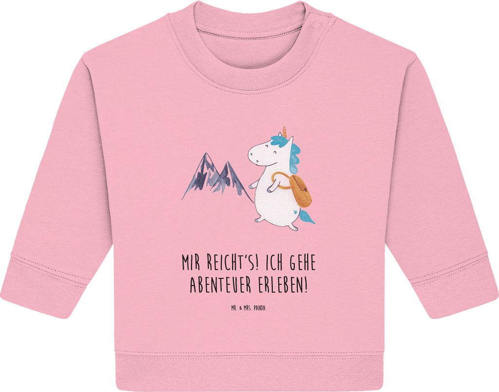 Mr. & Mrs. Panda Organic Baby Pullover Einhorn Bergsteiger 12. - 18. Monat - Baumwolle Pink - Geschenk, Reisen, Abenteuer, Unicorn, Einhörner, Wel...