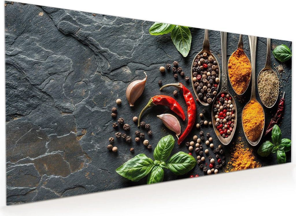 Küchenrückwand Spritzschutz Glas mit Motiv Küchengewürze 40 x 40 cm