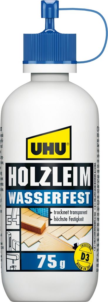 UHU Holzleim Wasserfest, Flüssigkeit, RoHS, REACH, CE, 1 Produktbild 