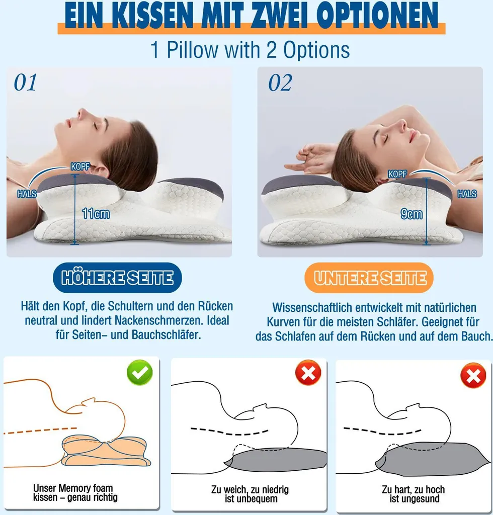 Oreiller cervical ergonomique en mousse viscoélastique transportable