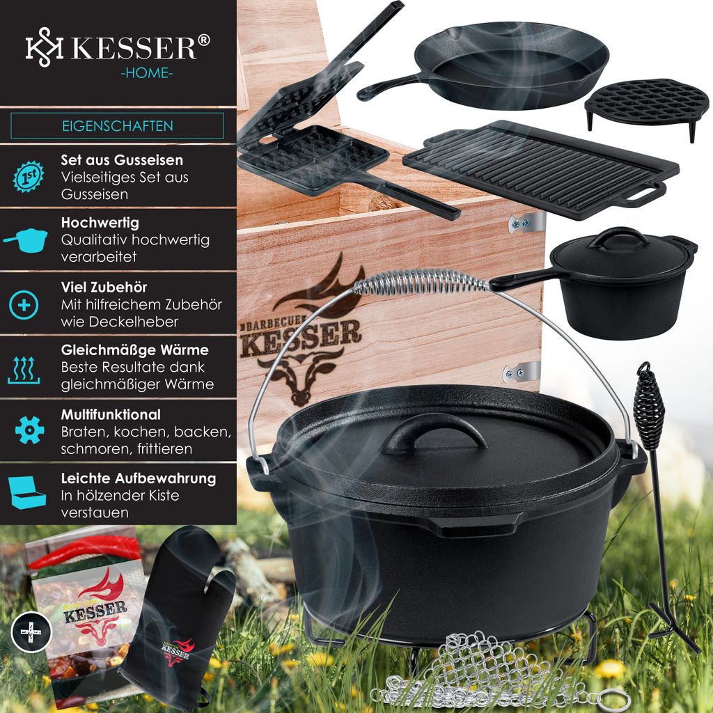 KESSER® Dutch Oven Set in Holzkiste mit Dutch Oven Mit viel Produktbild 2
