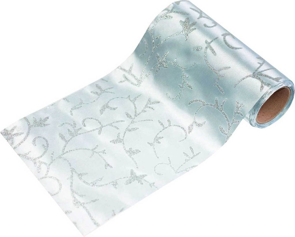 Satinstoff Tischläufer 14 o. 36cm x 4,5m Tischband mit Glitterdekor Polyester, Farbwahl, Größe:14cm, Farbe:eisblau