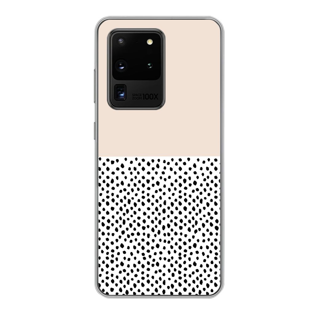 MuchoWow Handyhülle Schutzhülle Hülle für Samsung Galaxy S20 Ultra Polka dots - Weiß - Schwarz Silikon Softcase Handy Hülle - Karteninhaber