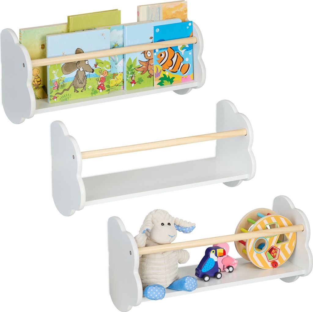 Relaxdays Bücherregal Wolke, 3er Set, Kinderbücherregal Produktbild 