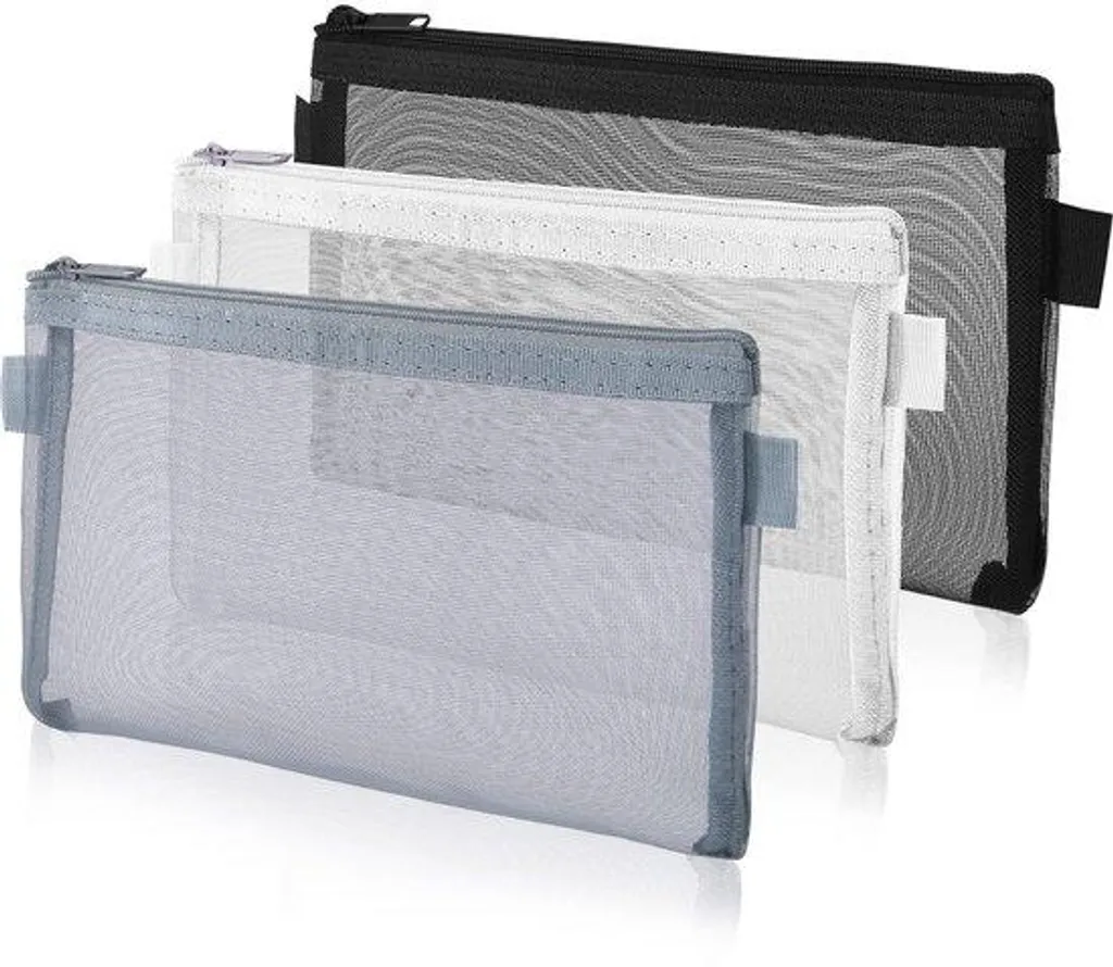 Lot de 3 trousses transparentes en nylon avec fermeture à glissière