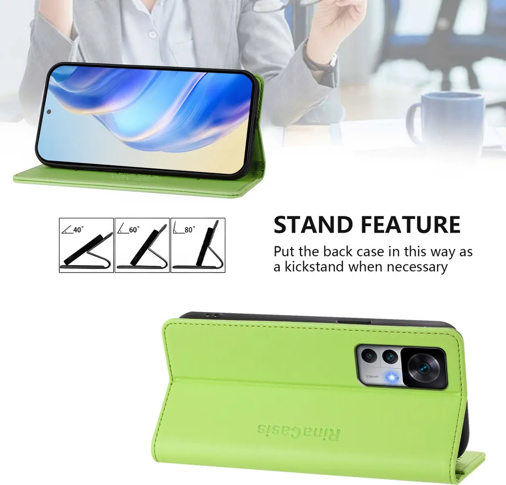 Custodia LBH Per Xiaomi 12T/12T Pro: Turchese Verde Con Portacarte E Funzione Supporto