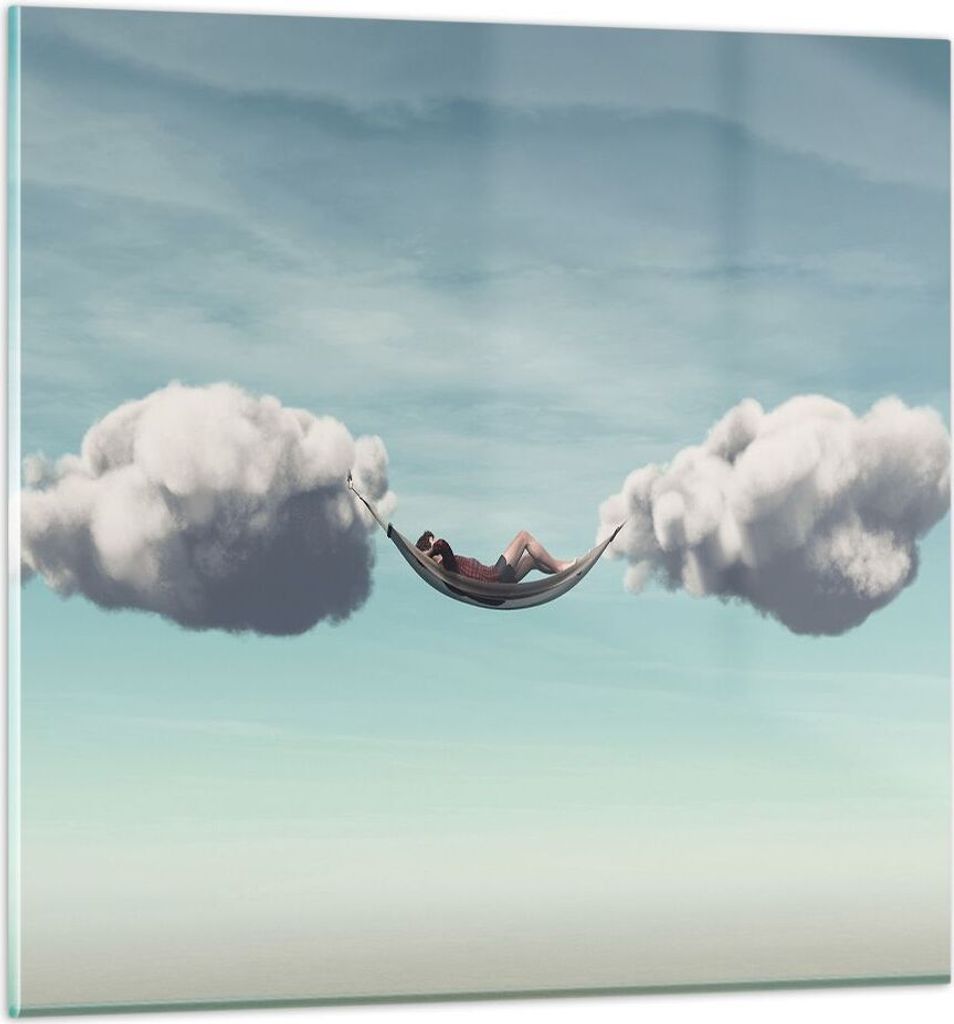 Bilder auf glas - Einteilig - Wolken Hängematte Ruhe - 40x40cm - Glasbilder - Wandbilder - Bilder - zum Aufhängen bereit - Wanddekoration aus Gla...