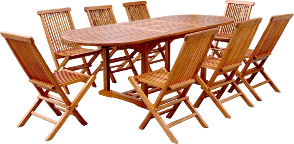LUBOK Gartenmöbel Teak geölt 8 Personen - Ovaler Tisch + 8 Stühle