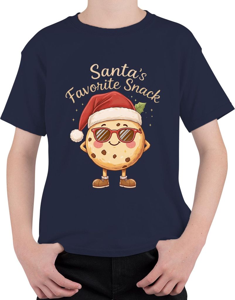 Santa's Favorite Snack Weihnachtskeks lustig Geschenk Kinder Uni Kinder T-Shirt, Navy, 152