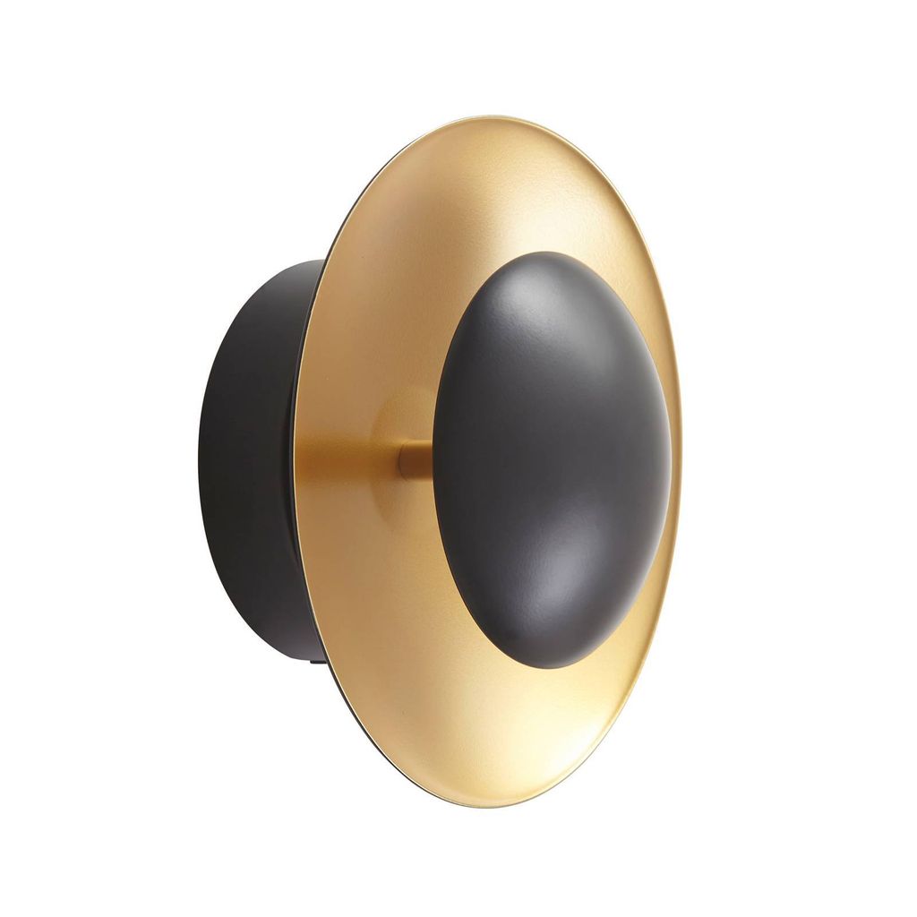 Lindby LED-Wandleuchte Tiama, Metall, schwarz/gold, Ø 20 cm Produktbild 