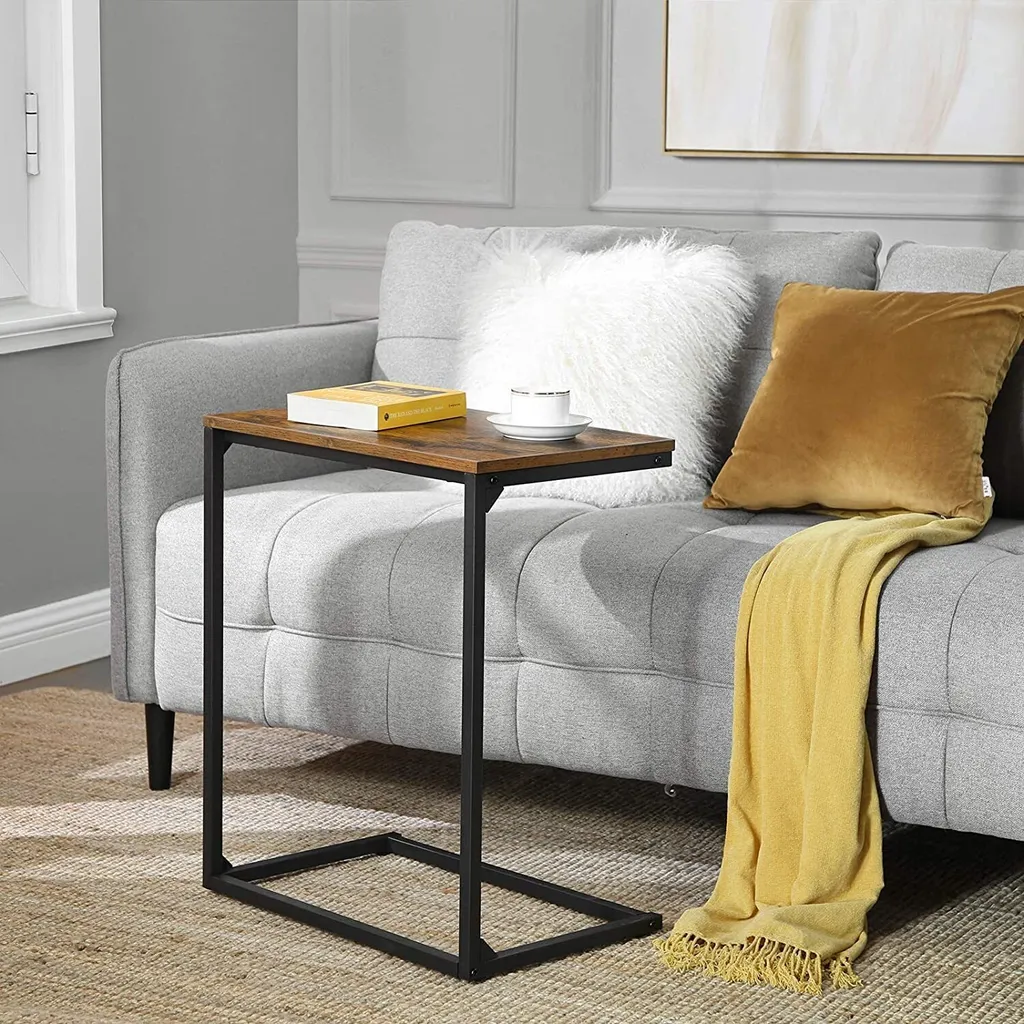 Table d'appoint rustique brune 55x35x66 cm en bois et acier robuste