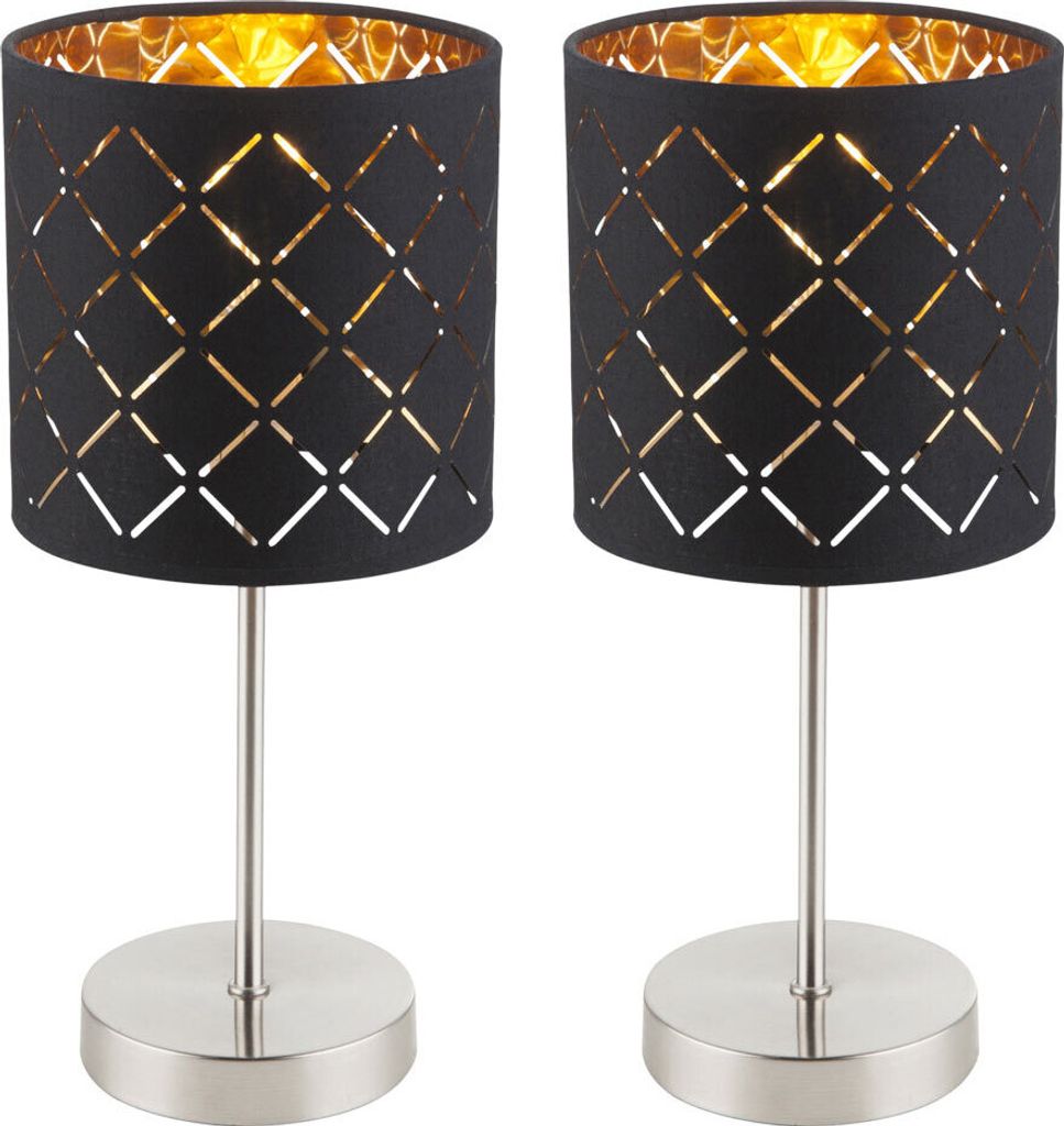 2er Set Tischlampe, Textil, schwarz, H 35 cm