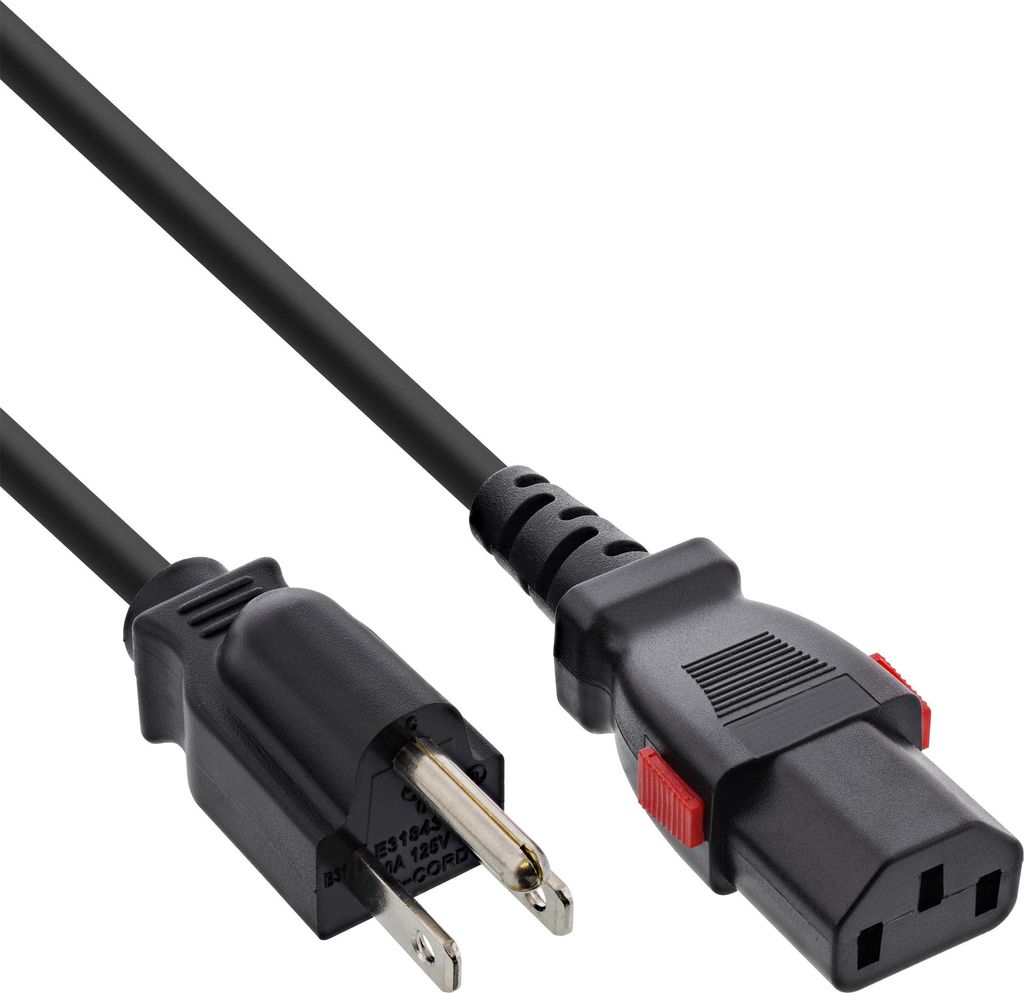 InLine Netzkabel, Netzstecker USA auf Kaltgerätestecker C13 verriegelbar, 1m