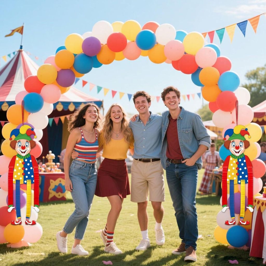 Karnevalsdekoration - Buntes Clownbanner - Festliche Tischdekoration - 2 Stück Banner + 20 Ballons für Innen und Außen - Zirkusdekoration