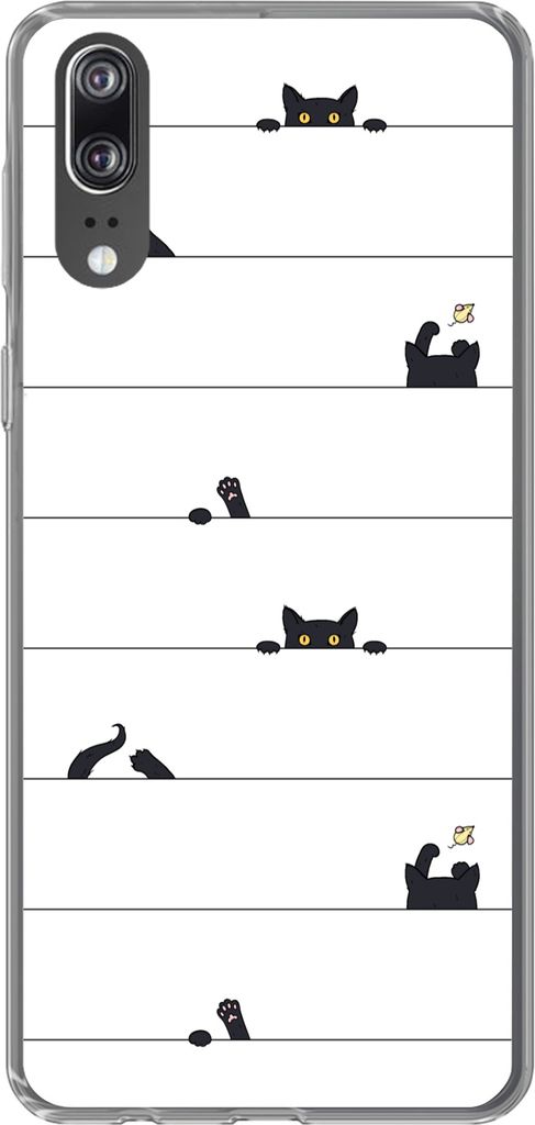 MuchoWow Handyhülle Schutzhülle Hülle für Telefoonhoesje Huawei P20 Katze - Muster - Maus - Jungen - Mädchen - Kinder - Kinder Silikon Softc...