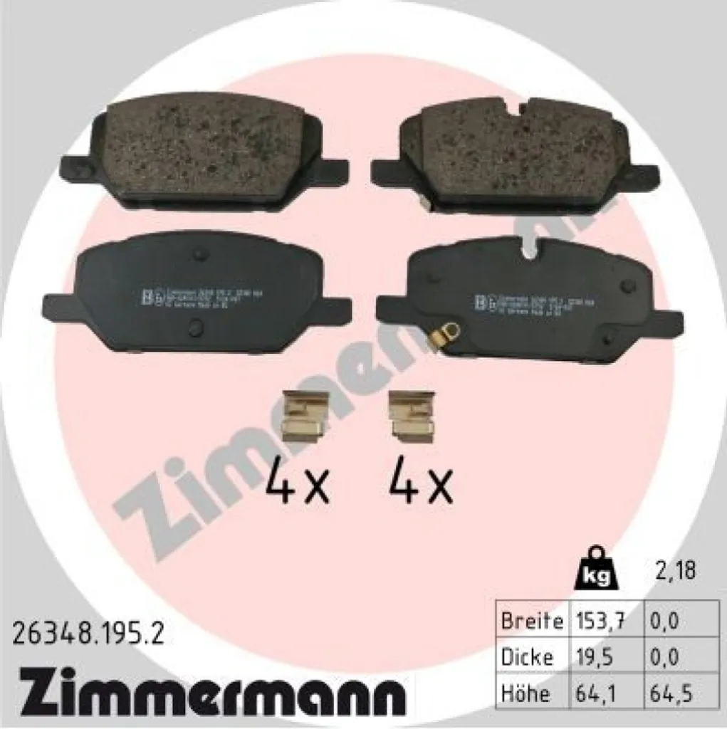 Zimmermann 26348.195.2 Jeu de Garnitures de Frein à Disque Avant Premium