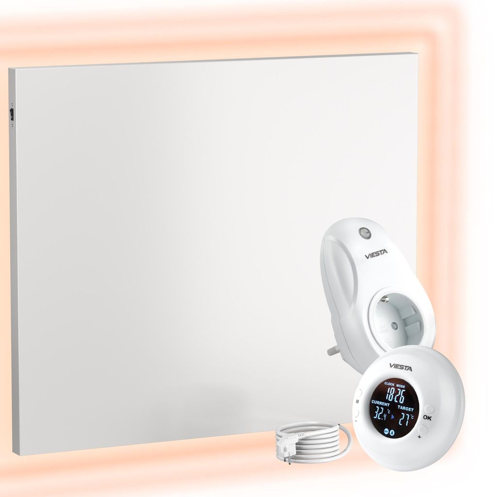 VIESTA Infrarot Wandheizung mit Thermostat [FERNBEDIENUNG + WIFI STEUERUNG] – Infrarotheizung Wandmontage Heizkörper – Carbon Crystal Infrar...