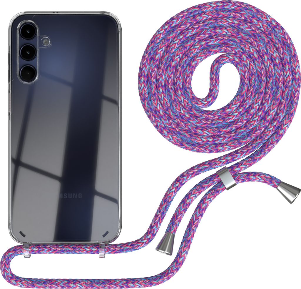 EAZY CASE Handykette kompatibel mit Samsung Galaxy A15, Handyhülle mit Umhängeband, Handykordel, Schutzhülle Clear, Band in Bunt
