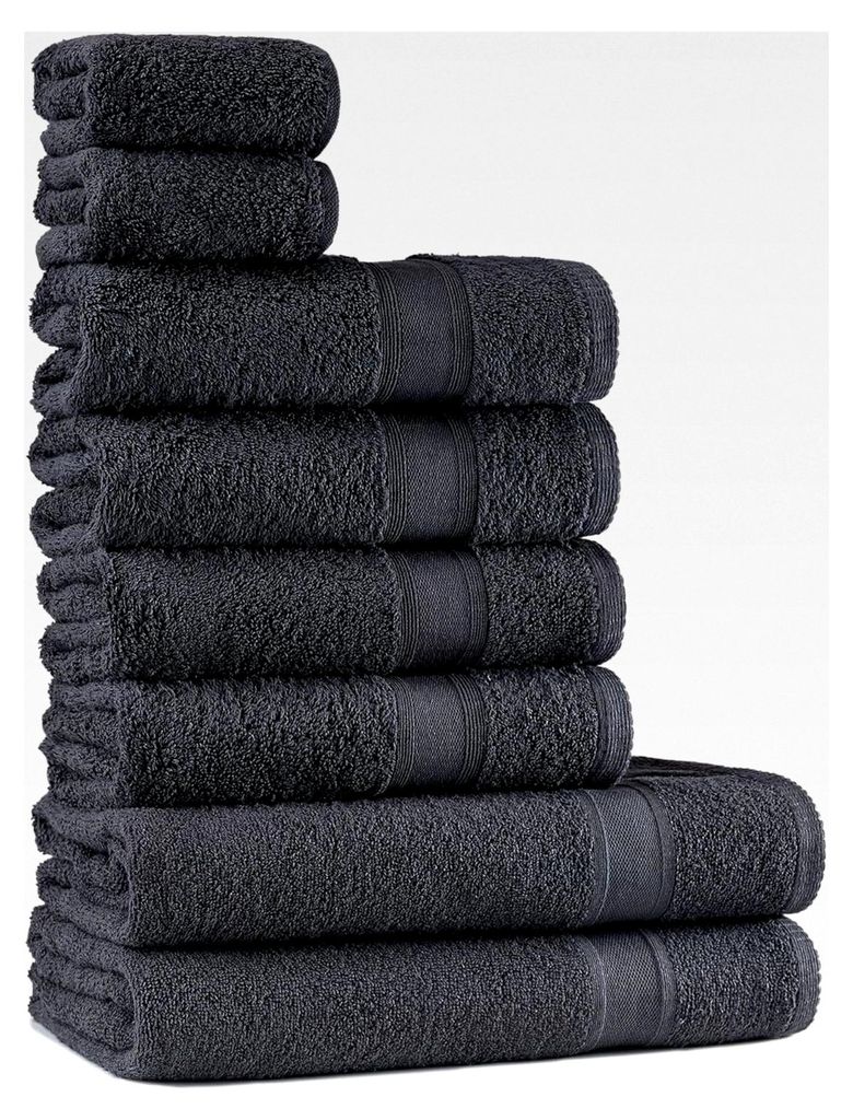 Handtuchset Anthrazit Grau | 8-teiliges Baumwollset | 2 Badetücher, 4 Handtücher, 2 Gästetücher | Weich und saugfähig | Farbe: Anthrazit Grau
