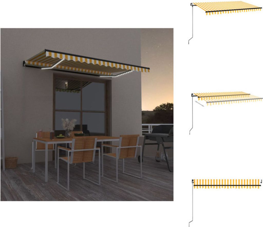 vidaXL Markise Manuell Einziehbar mit LED 400x350 cm Gelb & Weiß - Markisen