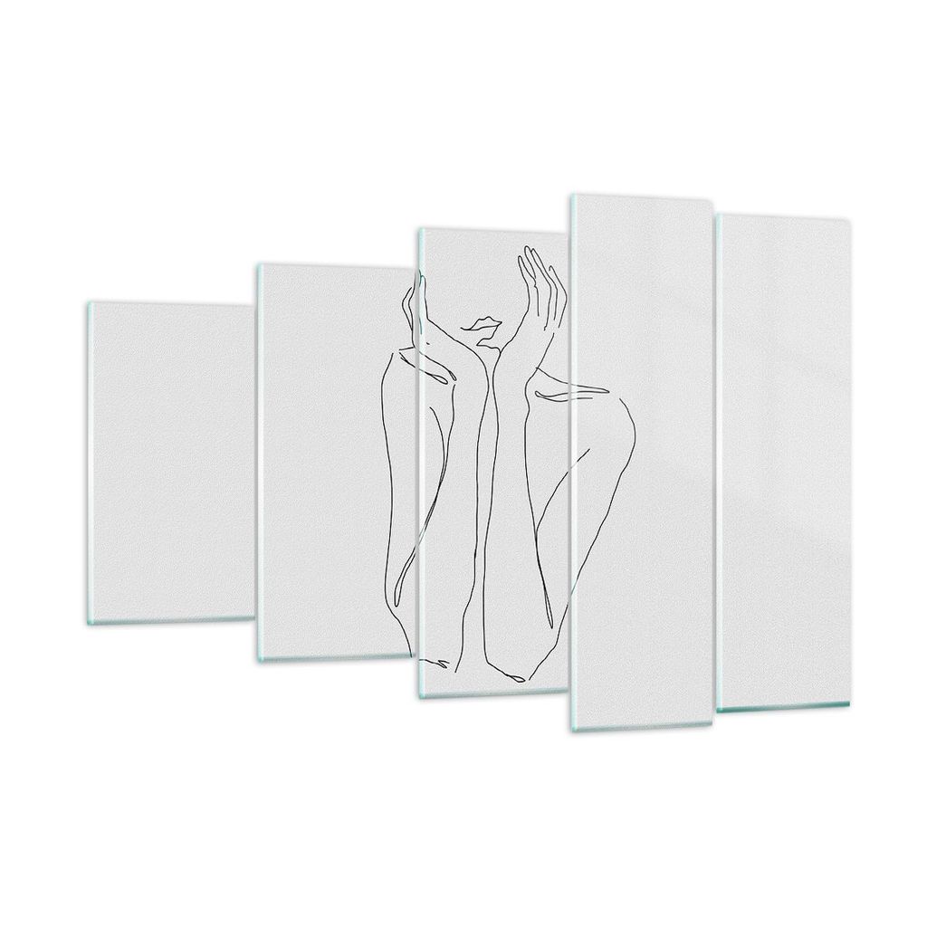 Bilder auf glas - 5 Teile - Träumerei Frau Skizze - 150x100cm - Glasbilder - Wandbilder - Bilder - zum Aufhängen bereit - Wanddekoration aus Glas...