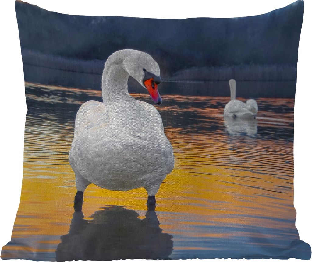 MuchoWow Outdoor Kissen - Schwan - Vogel - Sonnenuntergang - Wasser - 40x40 cm - Wetterfest - Lounge Kissen - Kopfkissen - Interieur - Polster mi...