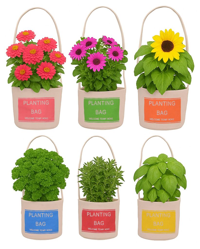 UNUS Blumentopf Pflanzbeutel aus Jute - buntes 6er Set Produktbild 