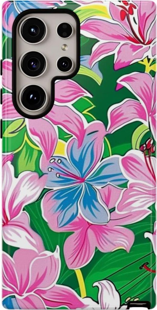 Blumiges Pink-Blau-Muster – Hülle Kompatibel mit Samsung Galaxy S24 Ultra