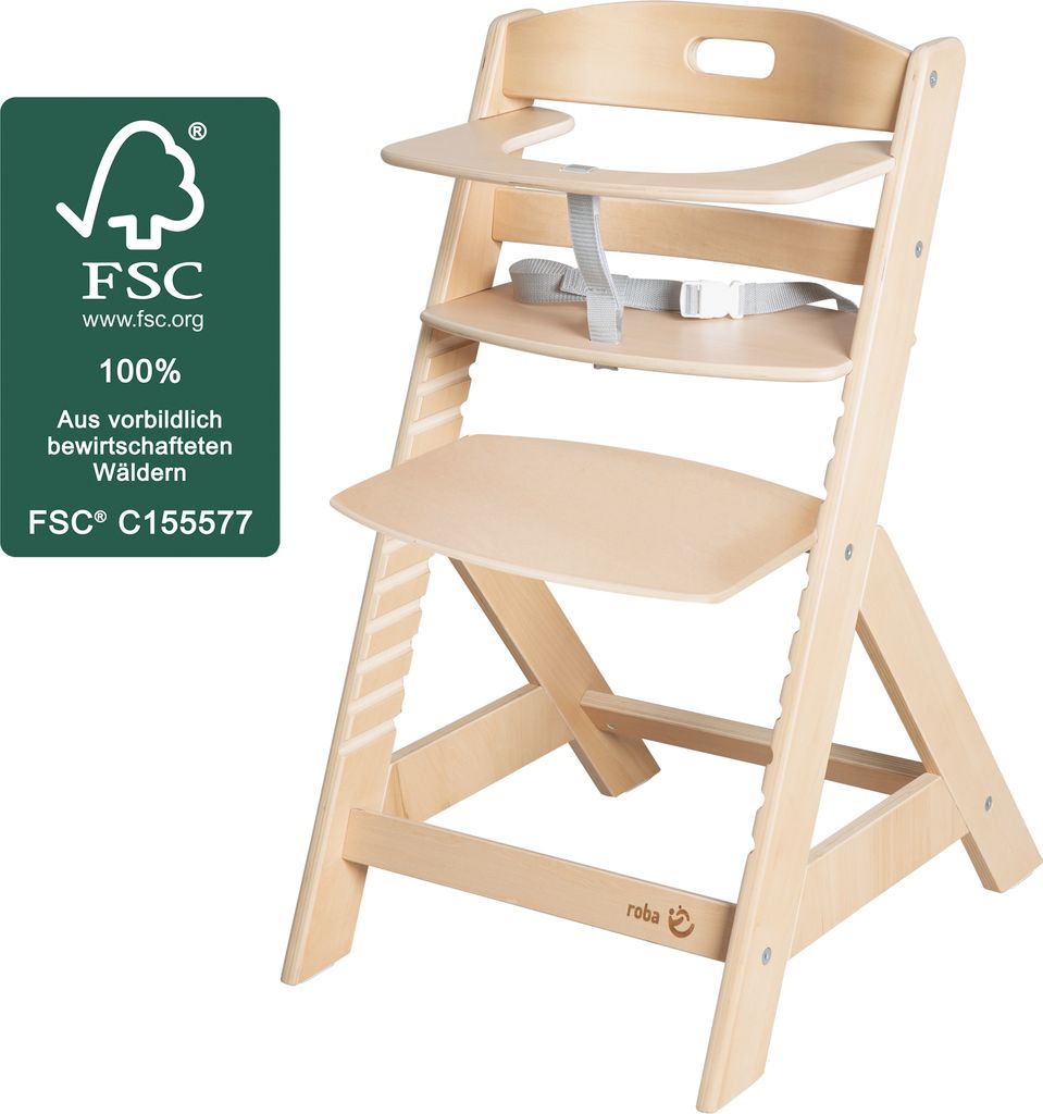 roba Liv Up Treppenhochstuhl - mitwachsender Kinderhochstuhl mit Tragegriff - verstellbares Sitz- und Fußbrett - Hochstuhl ausHolz - Natur
