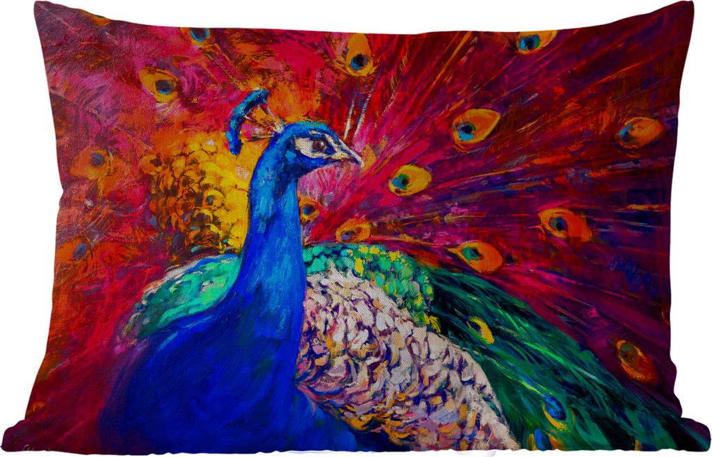 MuchoWow Outdoor Kissen - Gemälde - Vogel - Pfau - Ölgemälde - 60x40 cm - Wetterfest - Lounge Kissen - Zierkissen - Kissen für Innenräume