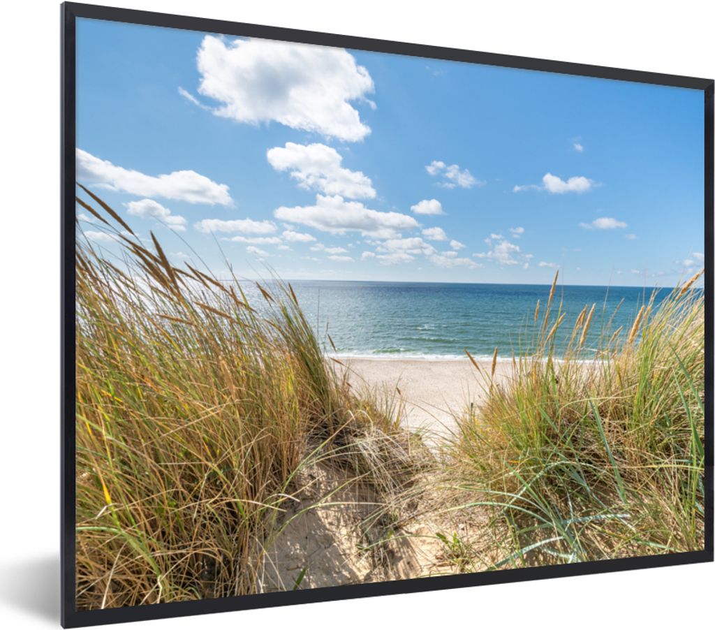 MuchoWow Gerahmtes Poster Düne - Gras - Meer - Strand 80x60 cm - Poster mit Schwarzem Bilderrahmen Wandposter Rahmen Foto Bilder - Schwarzem - M...