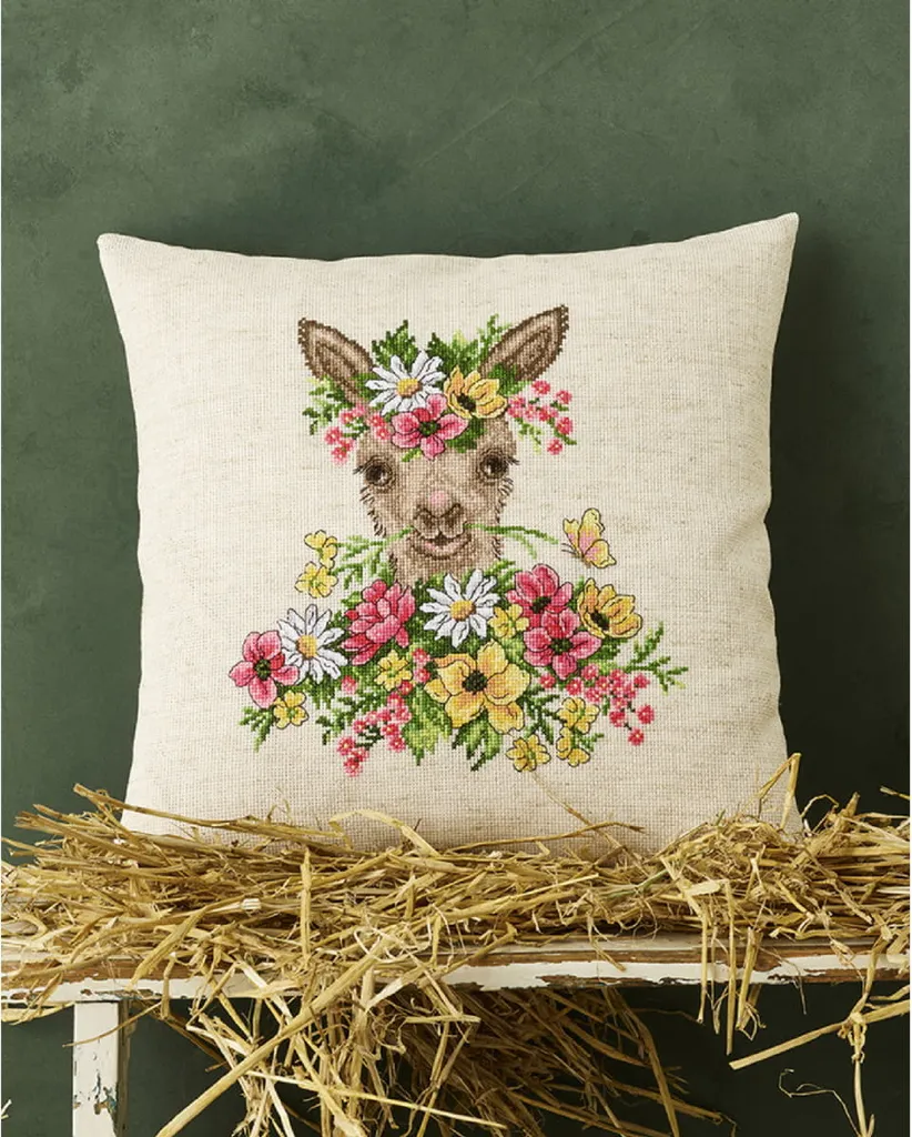 Kit DIY broderie coussin Alpaga pour décoration intérieure 40x40 cm