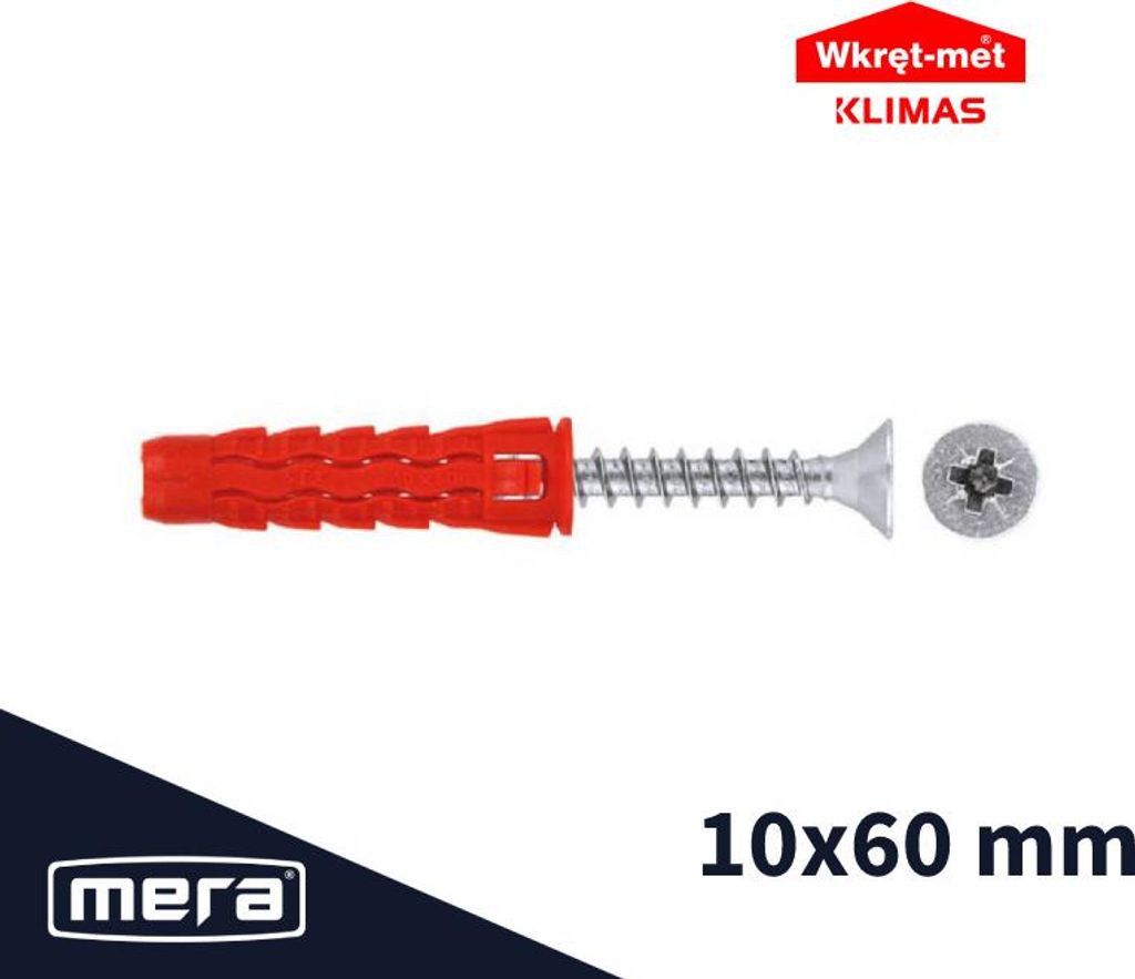 Schraubbare Universaldübel 10x60 mit Senkkopfschraube 6x70 50 Stk.