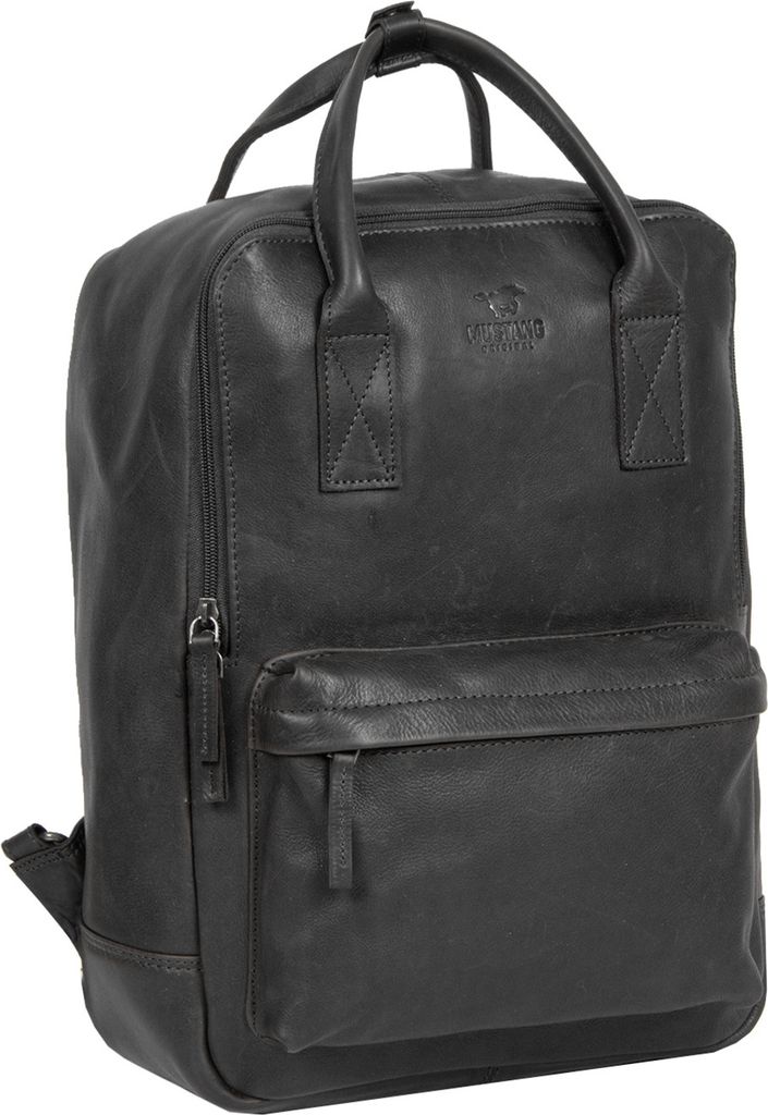 MUSTANG Leder Freizeitrucksack Rucksack mit Laptopfach Catania Backpack Black schwarz