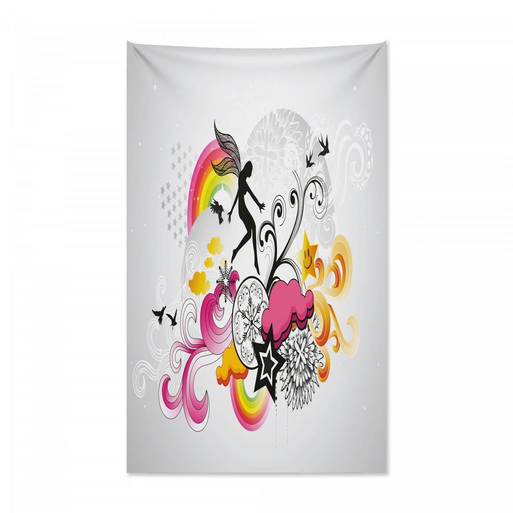 Abakuhaus Modern Wandteppich und Tagesdecke, Feenhafte Vögel und Blumen aus Weiches Mikrofaser Stoff Kein Verblassen Klare Farben Waschbar, 140 x ...