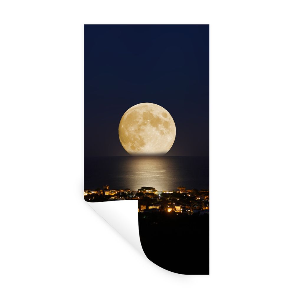 MuchoWow Wandtattoo Wandsticker Wandaufkleber Mond - Meer - Stadt 20x40 cm Selbstklebend und Repositionierbar - Selbstklebend - Fototapeten