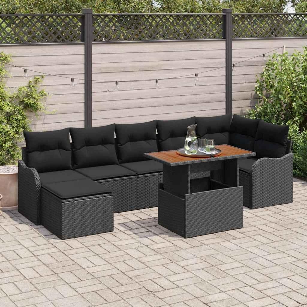 Garten-Sofa-Set mit Speicher 8 pcs Schwarz Poly Rattan
