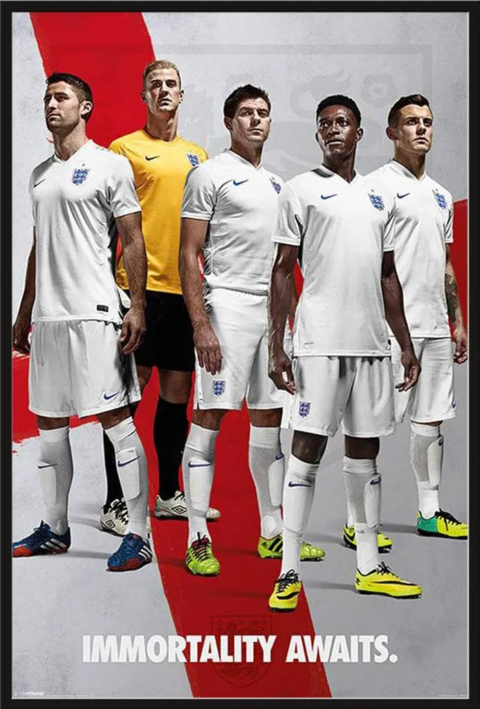 Poster Foot Angleterre Immortality Awaits + Cadre Noir Shinsuke 61x91cm