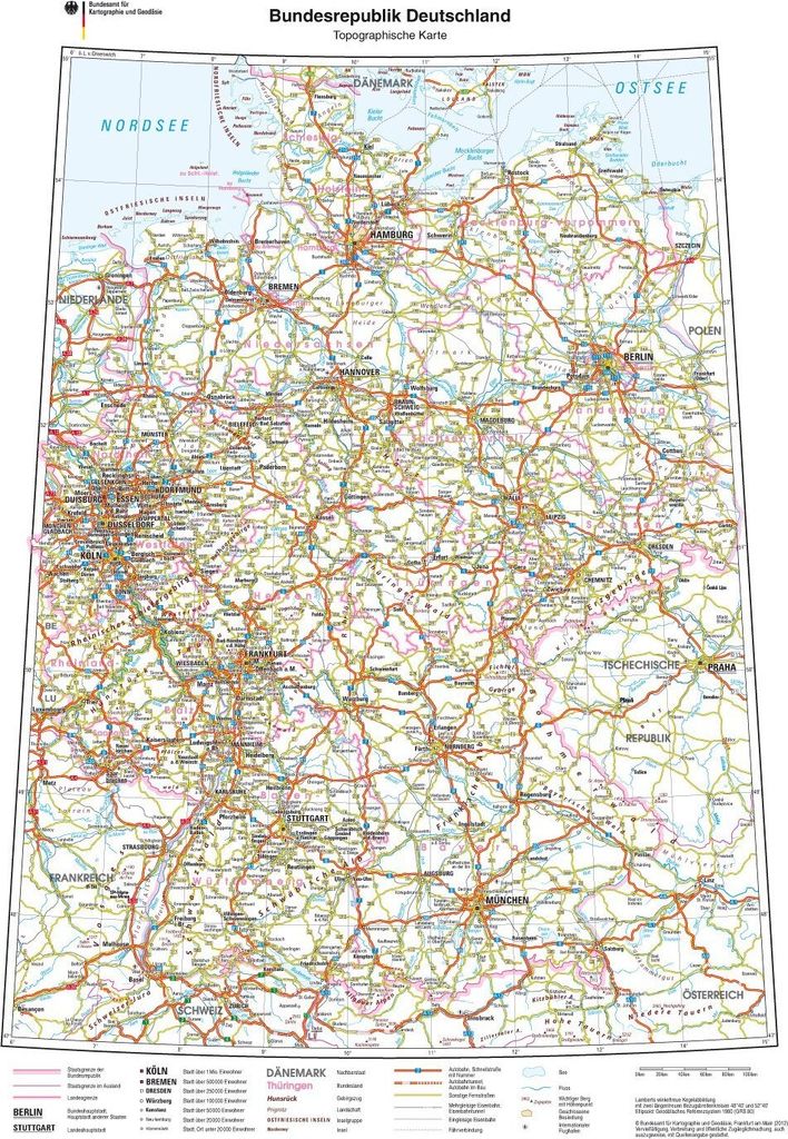 XXL Deutschlandkarte Topografisch 100 x 70cm, abwischbar, Produktbild 
