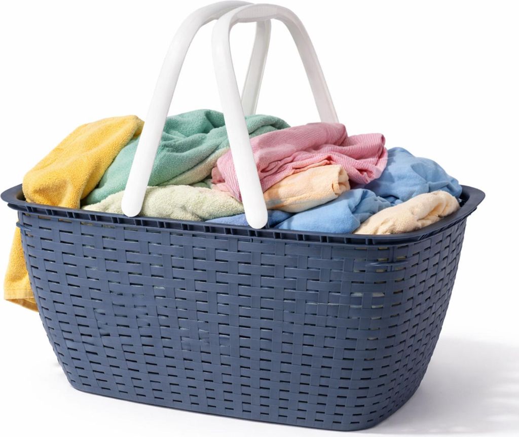 Tragbarer Einkaufskorb Wäschekorb Wäschesammler Henkel 35 Liter Blau