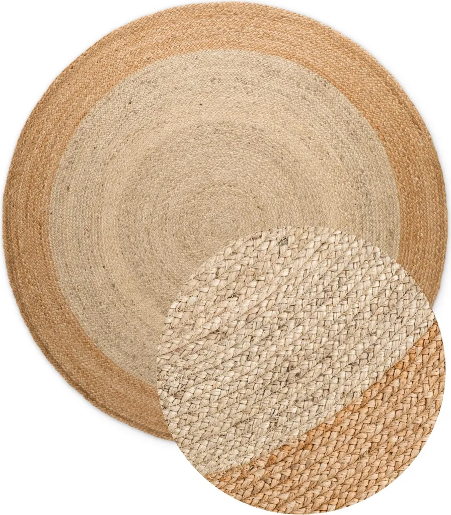 Tapis en jute naturelle Hanse Home Jutta avec détails dorés et ivoire chic