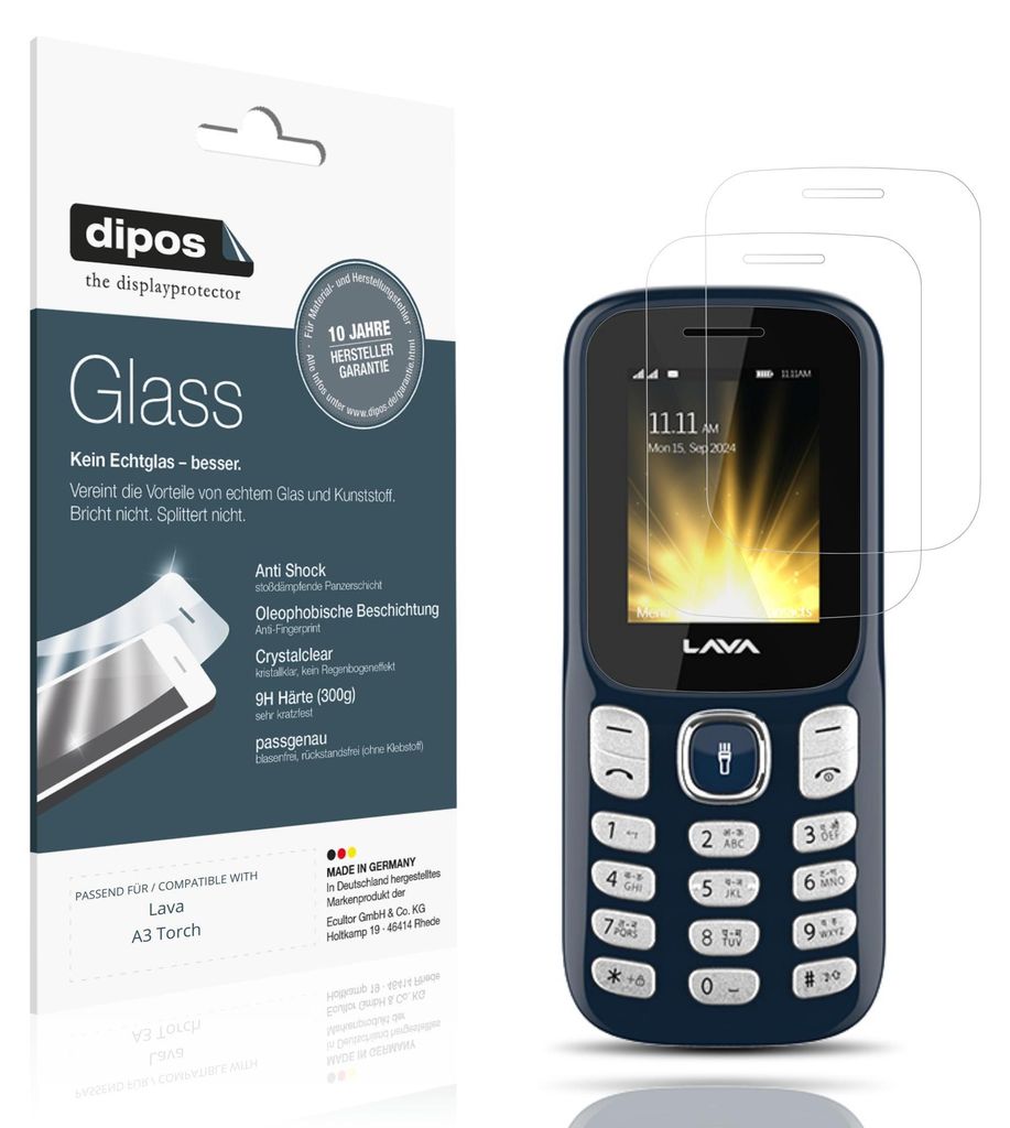 2x Schutzfolie für Lava A3 Torch - Anti-Shock 9H Folie dipos Glass Kunststoffglas