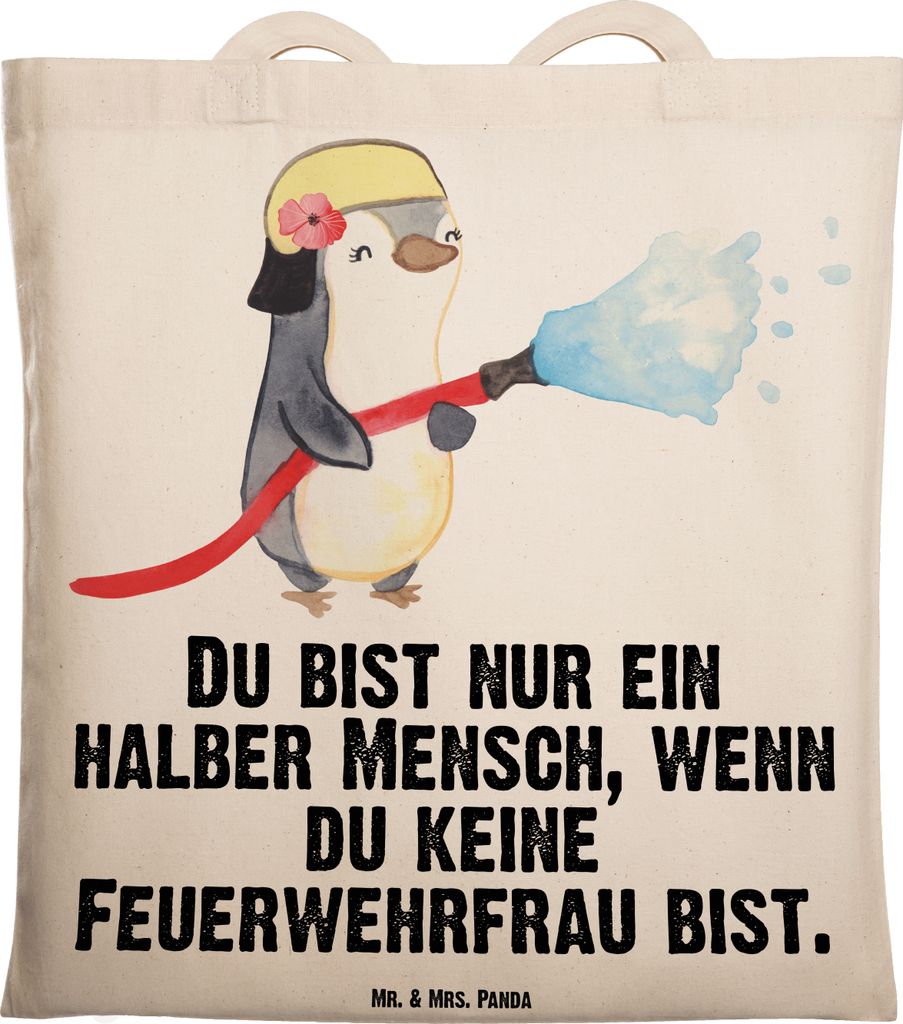 Mr. & Mrs. Panda Tote Bag Feuerwehrfrau Herz - Transparent - Geschenk, Freiwillige Feuerwehr, Schultasche, einkaufsshopper, festival tasche, Ausbil...