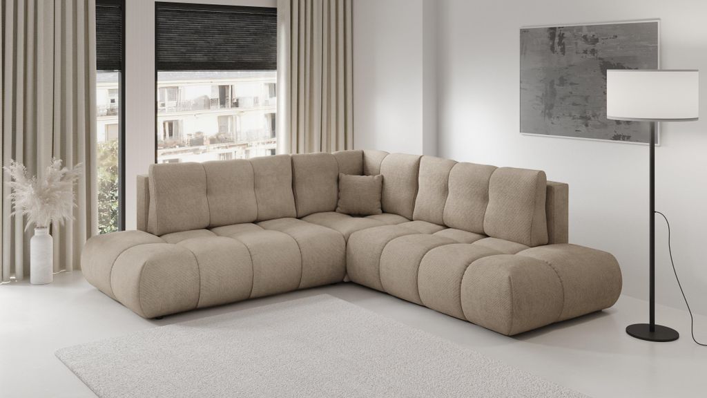 Masseno Ecksofa DUCA II L-S mit Schlaffunktion L-Form, Sofa mit Bettkasten, Wohnzimmersofa, Couch, Soffa, Bettsofa, Couchgarnitur- Grau, FLOW 01