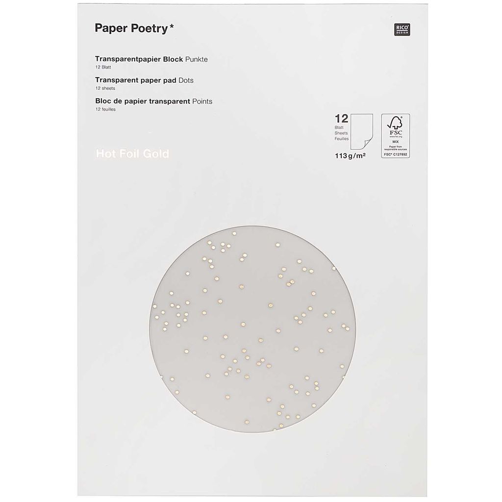 Rico Design Transparentpapier Punkte A4 113g qm Bastelpapier Deko Papier Gold