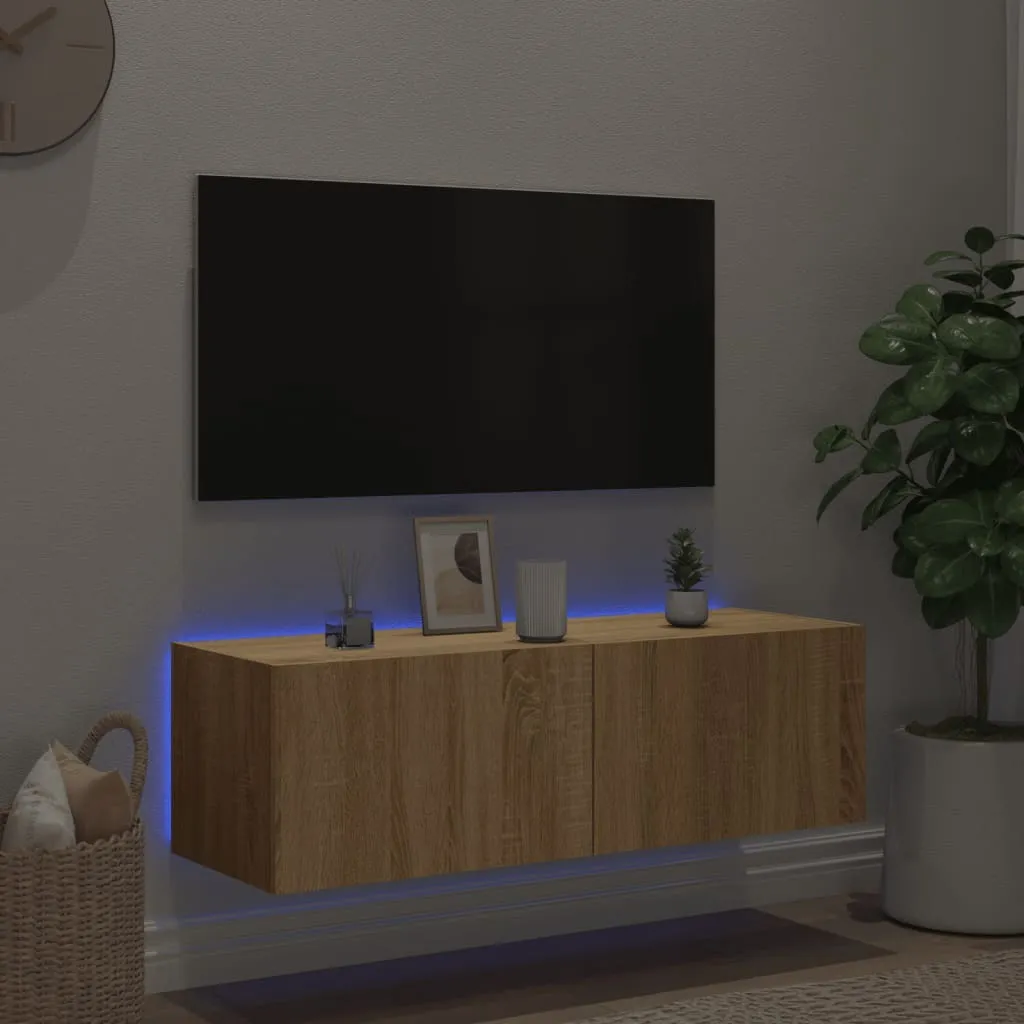 Tidyard Mobile TV E Parete Attrezzata Rovere Sonoma Con Luci LED Bianche