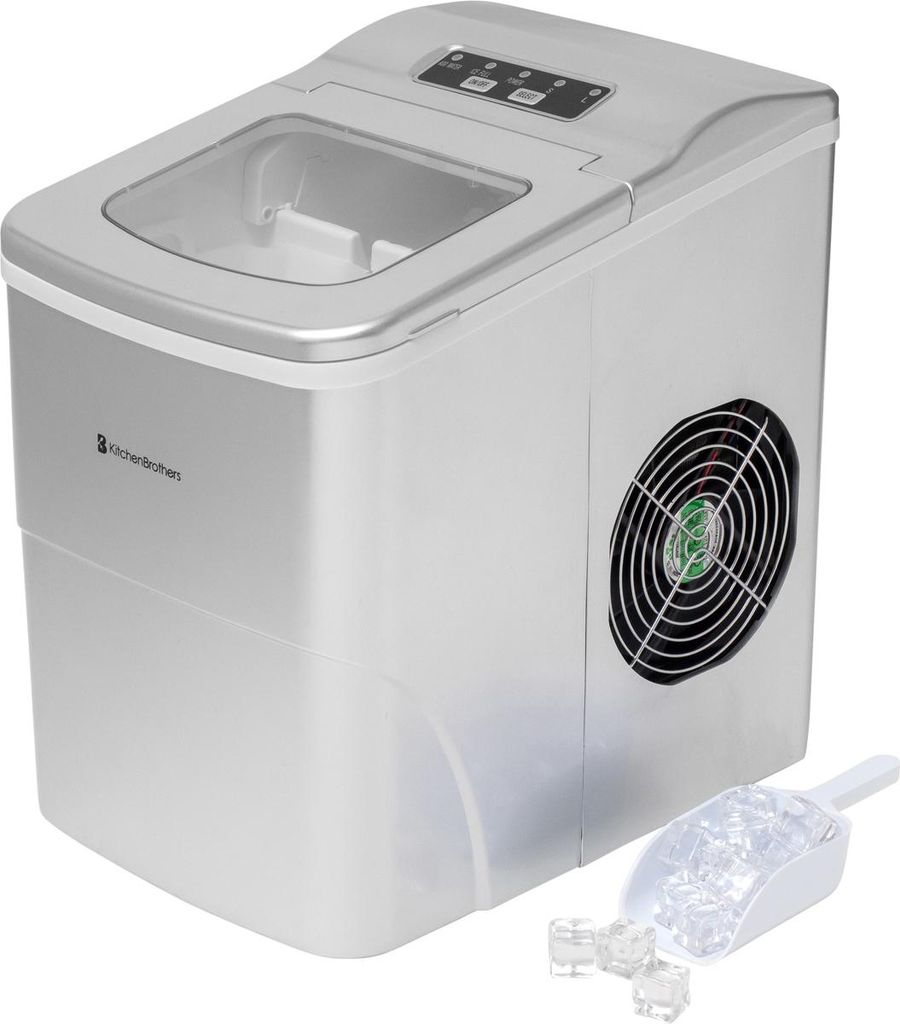 KitchenBrothers – 2L - Eiswürfelmaschine - 12kg/24 Std. - Eisschaufel - Eiswürfelbereiter - Selbstreinigungsfunktion - Silber