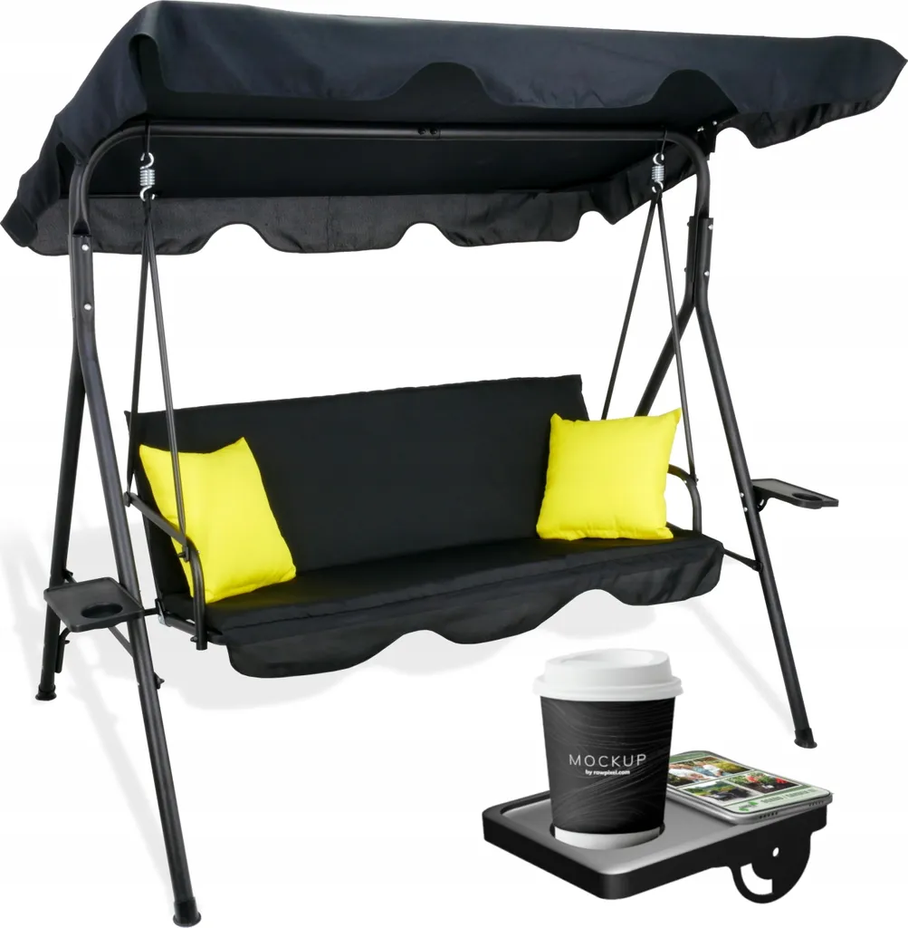 Balançoire de Jardin Relaxante Noire : Détente avec Support de Boisson