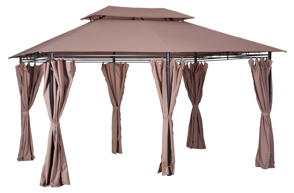 Outsunny Pavillon Gartenpavillon Partyzelt Gartenzelt Doppeldach 3x4 m Khaki